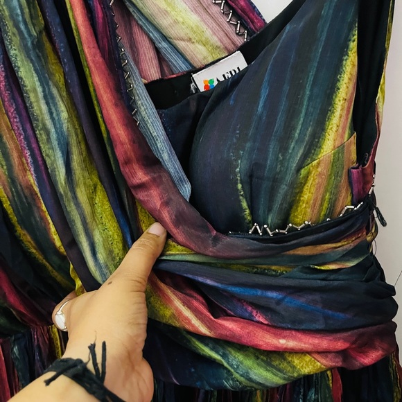 Black Multi colour gown , off shoulder with belt ! - Picture 8 of 13